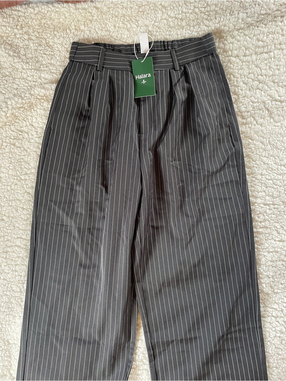 HALARA Black Pinstripe Wide-Leg Trousers